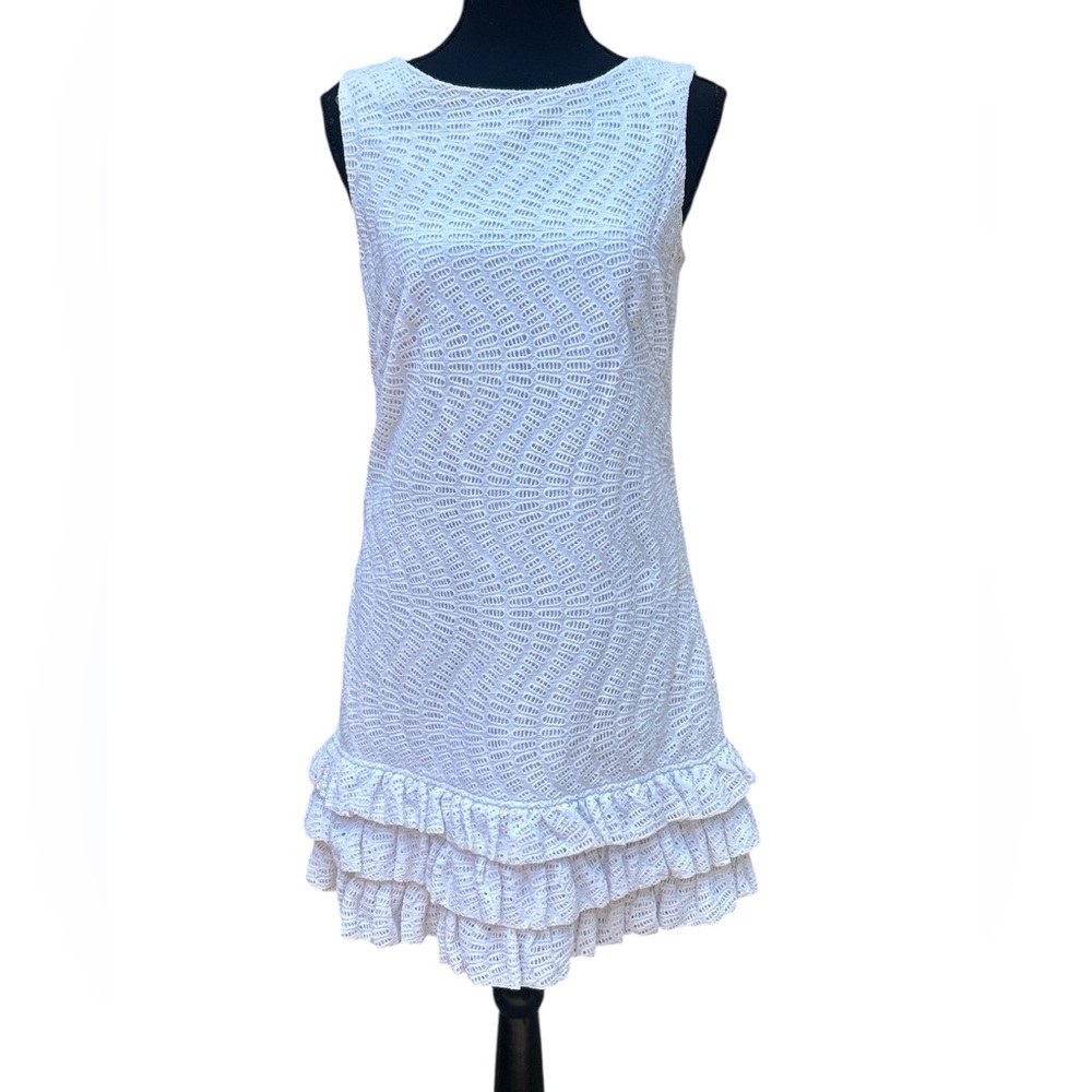 Lilly Pulitzer Rosemary Dress White Eyelet Sleeveless Ruffle Hem Summer Size 4 - Picture 2 of 10